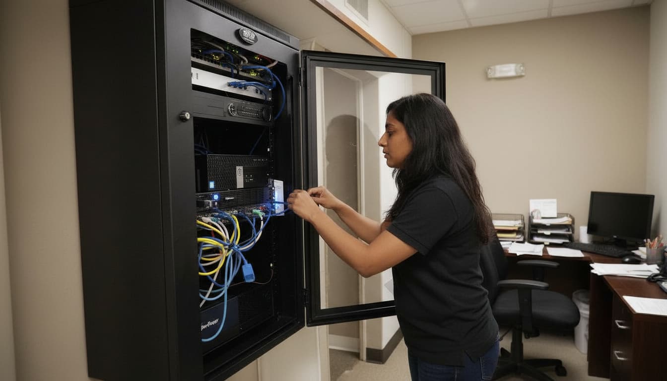 Commercial server rack organized by Cloudpoint Hospitality technicians
